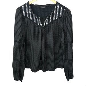 Lucky Brand Long Sleeve Embroidered Knit Peasant Top sz